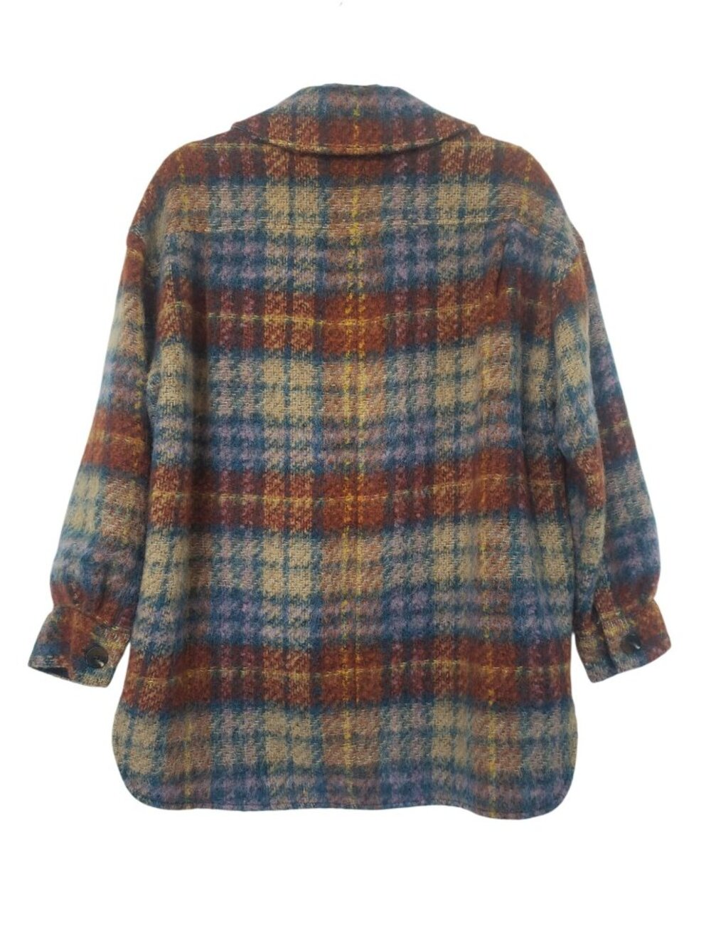 No. 6 Store Wilson Jacket Wool Blend Plaid Shacket Oversized Fuzzy Blue Purple - Picture 10 of 13